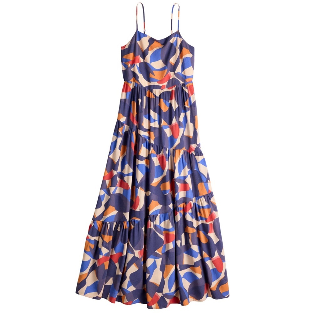 Nine West Asymmetrical Tiered Maxi Dress Women’s XL Tropical Colorful Resortwear
